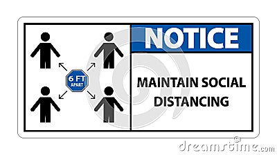 Notice Maintain social distancing, stay 6ft apart sign,coronavirus COVID-19 Sign Isolate On White Background,Vector Illustration Vector Illustration