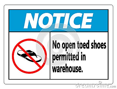 symbol Notice No Open Toed Shoes Sign on white background Vector Illustration