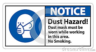 Notice No Smoking Sign Dust Hazard Dust Mask Must Be Worn While Working In This Area Vector Illustration