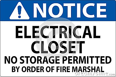 Notice Sign Electrical Closet - No Storage Permitted By Order Of Fire Marshal Vector Illustration