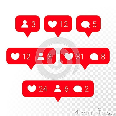 Notification application icons heart, message, friend request vector set Vector Illustration