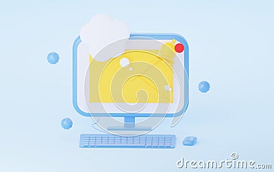 Notification envelope in computer. 3d rendering Stock Photo