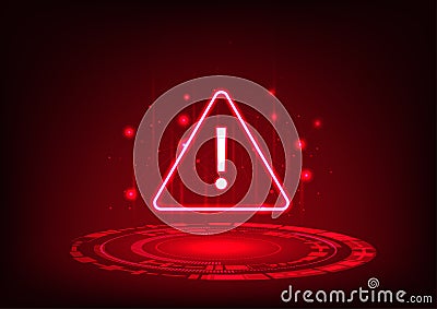 Notification technology, alert symbol above technology circle Conveys notification of technological system errors in processing Vector Illustration