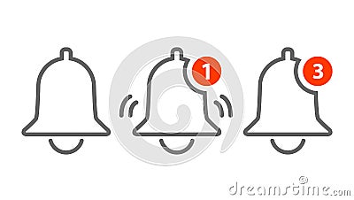 Notification Vector line Icon of bell. Alarm alert message ring icon sign for notification Stock Photo