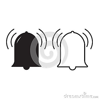 Notification vibrating bell icons in outline and filled style Stock Photo