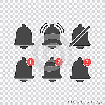 Notifications bell icons set with bell and different elements. For incoming inbox message. Modern vector illustration Vector Illustration