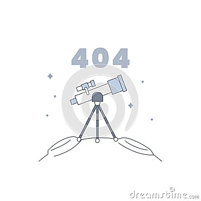 Noting found with telescope at space monitoring planet galaxy star for 404 error message empty state illustration element Cartoon Illustration