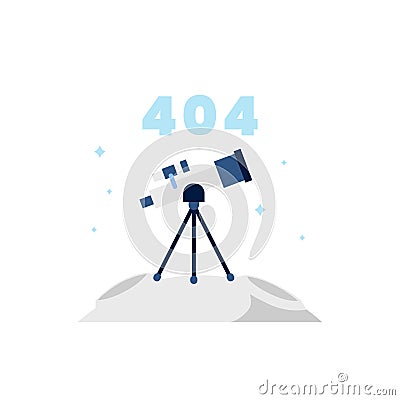 Noting found with telescope at space monitoring planet galaxy star for 404 error message empty state illustration element Cartoon Illustration