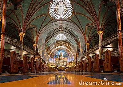 A view of the Notre-Dame Basilica in Montreal,Quebec,Canada Editorial Stock Photo