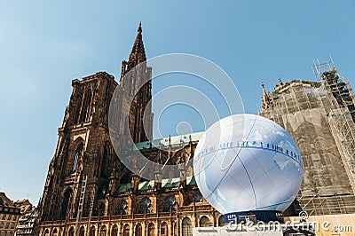 Notre-Dame cathedral and France Candidacy pavillion for World Fa Editorial Stock Photo