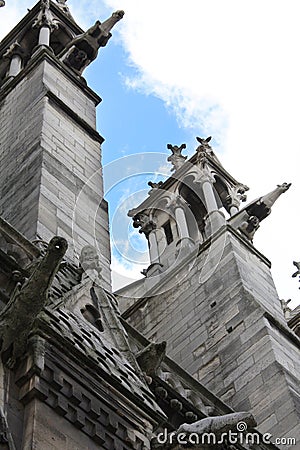 Notre Dame Paris with gargoyles cathedral in France. Stock Photo