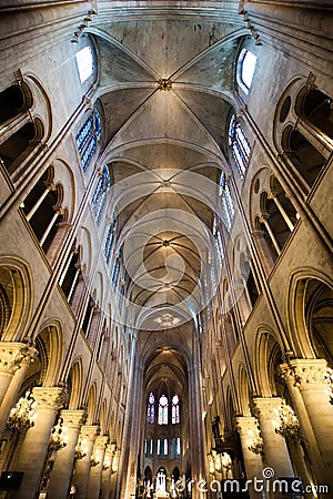 The Notre-Dame cathedral interior Editorial Stock Photo