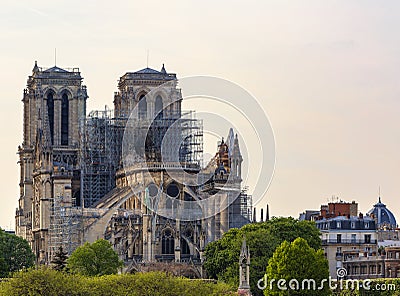 Notre Dame de Paris Cathedral After The Fire on 15 April 2019 Stock Photo