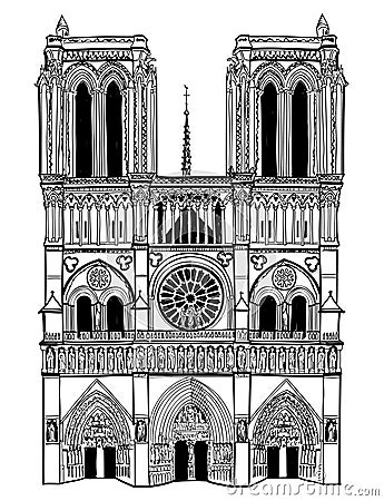 Notre Dame de Paris Cathedral. Isolated travel label Cartoon Illustration