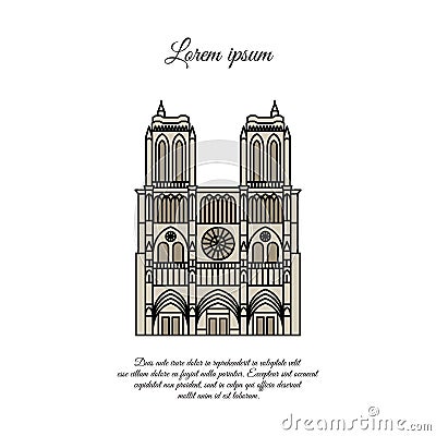Notre Dame de Paris color vector. Travel vector banner or logo. The famous Cathedral of Notre Dame de Paris, France. French Vector Illustration