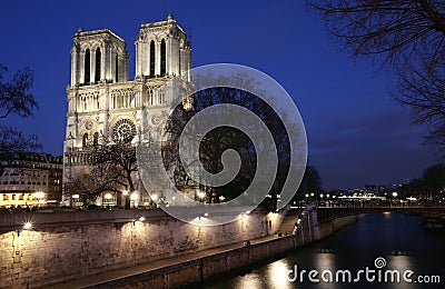 Notre Dame de Paris by night Stock Photo