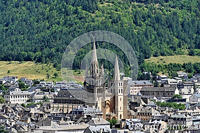 Notre-Dame-et-Saint-Privat cathedral overlooking the city of Mende Stock Photo