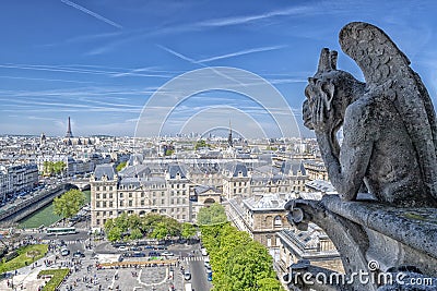 Notre dame paris cathedral statue sculpture and roof before fire Stock Photo