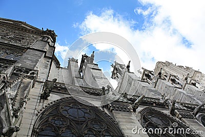 Notre Dame Paris with gargoyles cathedral in France. Stock Photo