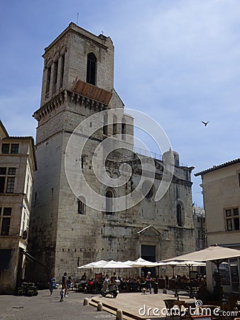 France. Gard. Nimes. Notre Dame and Saint Castor Cathedral. Editorial Stock Photo