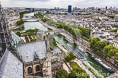 Notre Dame View Seine River Old Buildings Paris France Stock Photo