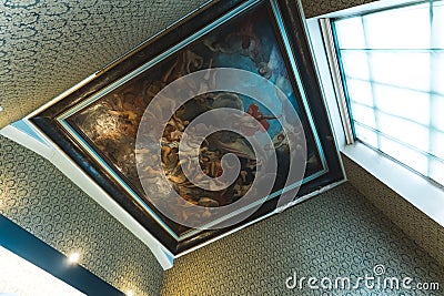 02.28.2023. Nottingham, United Kingdom - shot of a ceiling with a magnificent painting in Wollaton Hall, Nottingham, UK Editorial Stock Photo