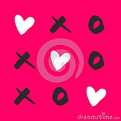 Noughts and crosses with love on pink vector background Vector Illustration