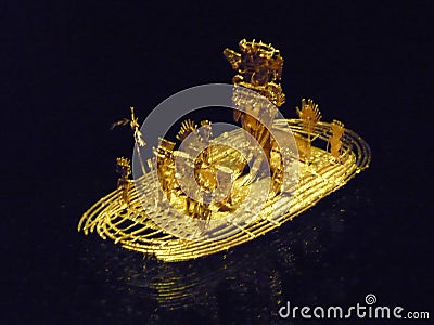 Gold artifacts on display in the Museo del Oro Gold Museum, Bogota, Colombia Editorial Stock Photo