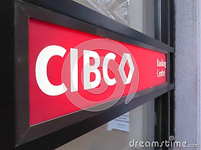 A CIBC bank sign. The Canadian Imperial Bank of Commerce a Canadian multinational banking and financial services corporation. Editorial Stock Photo