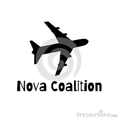 Nova coalition text in black with jet plane silhouette on white background Stock Photo