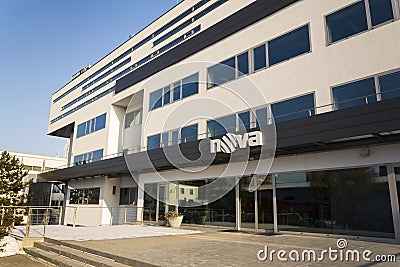 Nova television CME company logo on the headquarters building on January 18, 2017 in Prague, Czech republic. Editorial Stock Photo