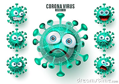 Novel corona virus emoticons vector set. Ncov virus emojis and emoticons Vector Illustration