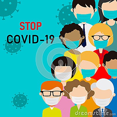 Novel coronavirus 2019-nCoV, people in medical face mask. Vector Illustration