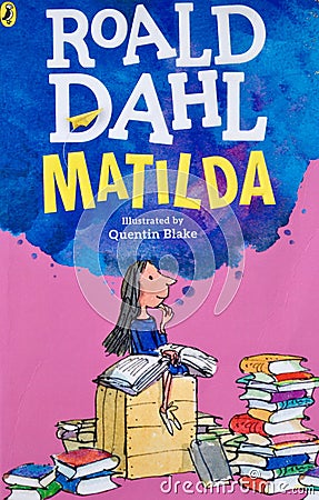 Novel front cover of Matilda by Roald Dahl Editorial Stock Photo