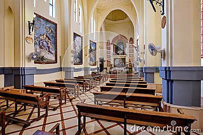 Interior Sanctuary of Santa Maria Magdalena ancient monastery in Novelda with icons on walls Editorial Stock Photo