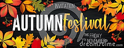 November autumn festival announcement, invitation banner with fallen leaves Vector Illustration