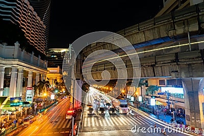 8 NOVEMBER, 2018 : BANGKOK, THAILAND - Long exposure night light at Ratchaprasong intersection Siam THAILAND Editorial Stock Photo