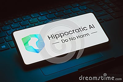 November 24, 2023, Brazil. In this photo illustration, the Hippocratic AI logo is displayed on a smartphone screen Cartoon Illustration