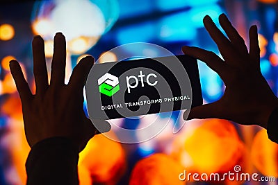 November 2, 2022, Brazil. In this photo illustration, the PTC Inc. logo is displayed on a smartphone screen Cartoon Illustration