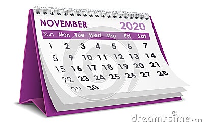November 2020 Calendar Vector Illustration