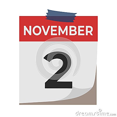 November 2. Calendar icon isolated on white background. Event concept. Birthday concept. Vector Illustration