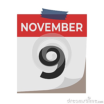 November 9. Calendar icon isolated on white background. Event concept. Birthday concept. Vector Illustration