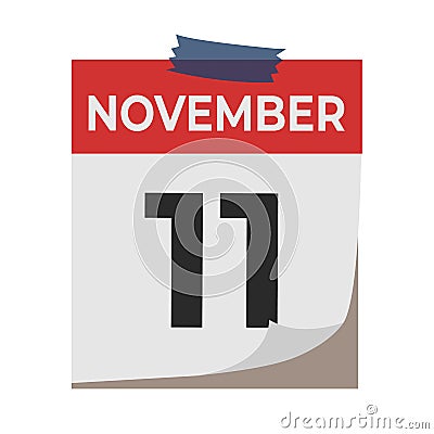 November 11. Calendar icon isolated on white background. Event concept. Birthday concept. Vector Illustration