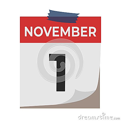 November 1. Calendar icon isolated on white background. Event concept. Birthday concept. Vector Illustration