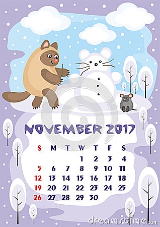 November 2017 calendar Vector Illustration