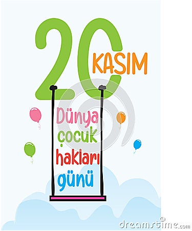 20 november children`s rights day. turkish: 20 kasim cocuk haklari gunu Vector Illustration