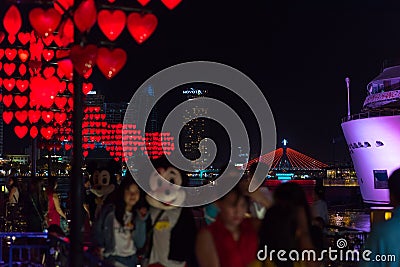 Danang Love Locks Bridge at night with Mickey Mouse Editorial Stock Photo