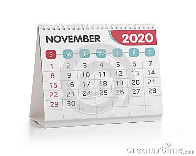 November 2020 Desktop Calendar Stock Photo