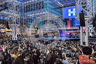 NOVEMBER 8, 2016, Election Night at Jacob K. Javits Center - venue for Democratic presidential nominee Hillary Clinton election ni Editorial Stock Photo