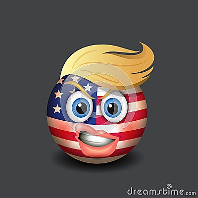 November, 11 2016.: Emoticon with curled lips, blonde hair and United States of America flag motive which is inspired by the new U Vector Illustration